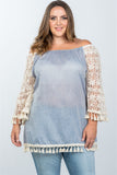 Ladies fashion plus size boho off the shoulder tassel top