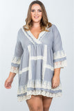 Ladies fashion plus size grey boho lace crochet trim dress