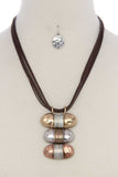 Hammered slanted oval shape wired wrapped necklace