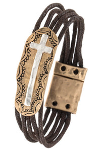 Multi cord cross accent bracelet