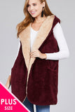 Ladies fashion plus size open front w/hoodie faux fur soft fluffy vest