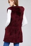 Ladies fashion plus size open front w/hoodie faux fur soft fluffy vest