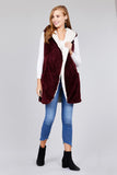 Ladies fashion plus size open front w/hoodie faux fur soft fluffy vest