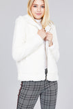 Ladies fashion plus size hoodie side pocket faux fur zip-up jacket