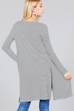 Ladies fashion plus size long sleeve open front side slit stripe tunic length rayon spandex rib cardigan