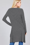 Ladies fashion plus size long sleeve open front side slit stripe tunic length rayon spandex rib cardigan
