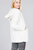 Ladies fashion plus size long sleeve open front w/hoodie faux fur fluffy jacket