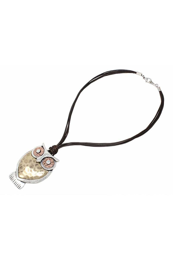Two tone owl pendant necklace
