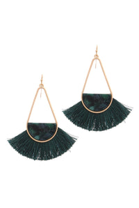 Long tear drop shape half acetate tassel drop earring