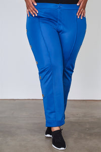 Ladies fashion plus size side metal grommet embellished pants