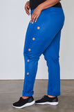 Ladies fashion plus size side metal grommet embellished pants