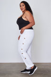 Ladies fashion plus size side metal grommet embellished pants