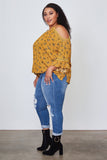 Ladies fashion plus size crochet trim cold shoulder boho top