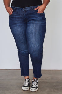 Ladies fashion plus size dark denim ankle length skinny jeans