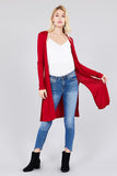 Ladies fashion plus size long sleeve open front side slit tunic length rayon spandex rib cardigan