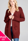 Ladies fashion plus size long sleeve open front w/pocket tunic sweater cardigan