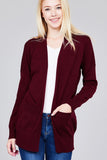 Ladies fashion plus size long dolmen sleeve open front w/pocket sweater cardigan