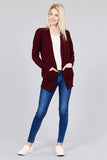 Ladies fashion plus size long dolmen sleeve open front w/pocket sweater cardigan