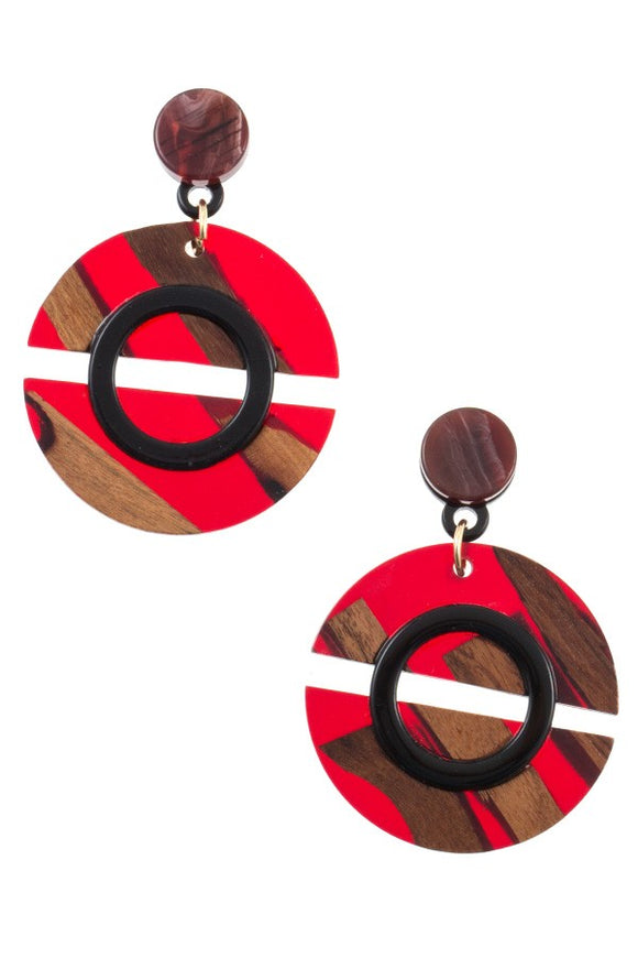 Wood and acetate circle drop earring