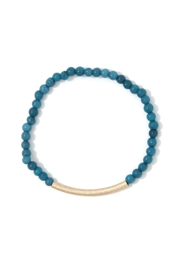 Textured metal bar multi colored beaded stretch bracelet