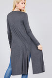 Ladies fashion plus size long sleeve open front side slit long length rayon spandex rib cardigan