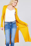 Ladies fashion plus size long sleeve open front side slit long length rayon spandex rib cardigan