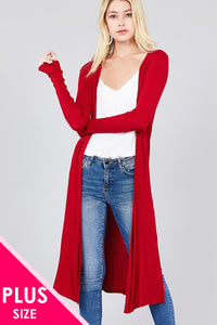 Ladies fashion plus size long sleeve open front side slit long length rayon spandex rib cardigan