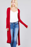 Ladies fashion plus size long sleeve open front side slit long length rayon spandex rib cardigan