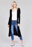 Ladies fashion plus size long sleeve open front side slit long length rayon spandex rib cardigan