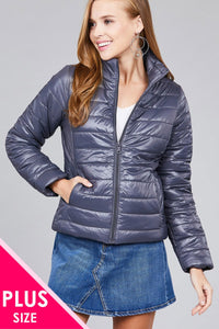 Ladies fashion plus size long sleeve quilted padding jacket