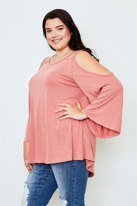 Ladies fashion plus size cold shoulder back keyhole top