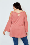 Ladies fashion plus size cold shoulder back keyhole top