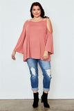 Ladies fashion plus size cold shoulder back keyhole top