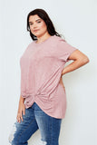Ladies fashion plus size knotted front tee