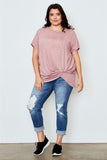 Ladies fashion plus size knotted front tee