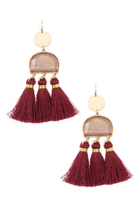 Scratched stone dangle tassel earring