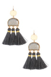 Scratched stone dangle tassel earring