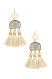 Scratched stone dangle tassel earring