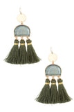 Scratched stone dangle tassel earring