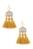 Scratched stone dangle tassel earring