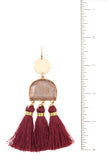 Scratched stone dangle tassel earring