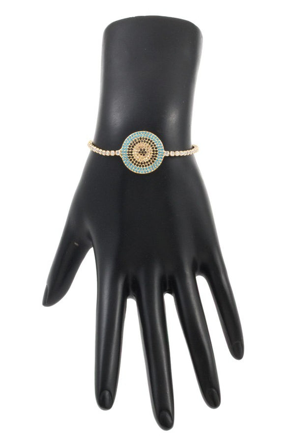 Round evil eye cz stone pave bracelet