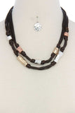 Leather hammered metal short necklace