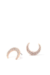 Rhinestone crescent moon stud earring