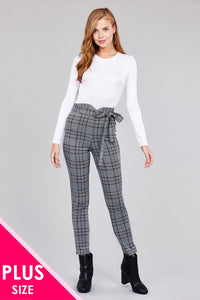 High waist self bow tie jacquard long pants