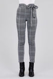 High waist self bow tie jacquard long pants