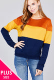 Long sleeve round neck color block pattern brushed french terry top