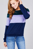 Long sleeve round neck color block pattern brushed french terry top