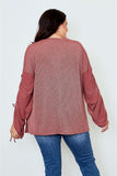 Plus size red ruched drawstring sleeves loose top