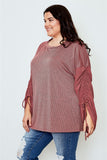 Plus size red ruched drawstring sleeves loose top